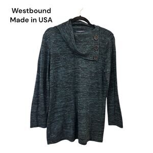 Westbound Women's Asymmetrical Button Neck Sweater, Large Green & Black